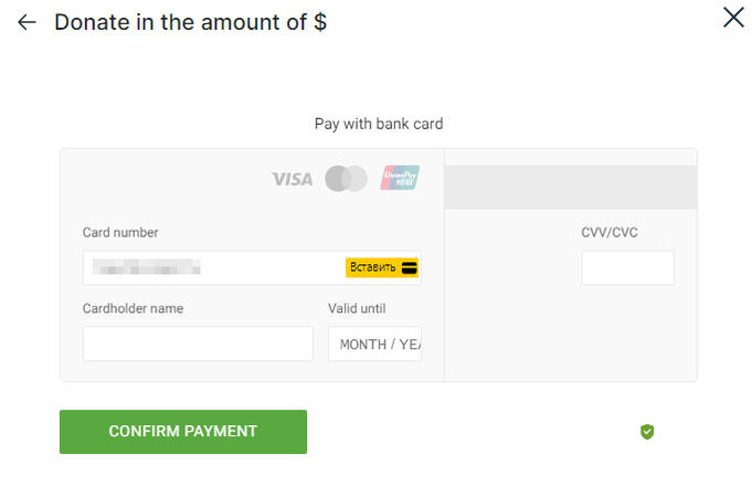 This is where you fill in your card information.